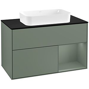 Villeroy et Boch Finion Villeroy et Boch G252GMGM 100cm, couvercle noir mat, émotion, étagère à droite Olive Matt Lacquer , Olive Matt Lacquer