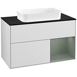 Villeroy and Boch Finion Villeroy and Boch Finion G252GMMT 100cm, cover plate black matt, Emotion, shelf on the right Olive Matt Lacquer , white matt lacquer