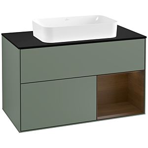 Villeroy et Boch Finion Villeroy et Boch G252GNGM 100cm, plaque de finition noir mat, emotion, étagère droite placage Olive Matt Lacquer , Olive Matt Lacquer