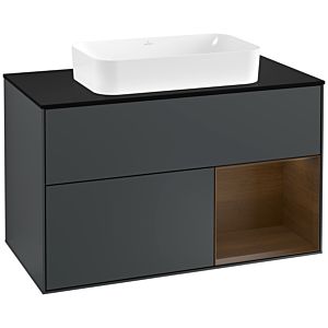 Villeroy and Boch Finion Villeroy and Boch Finion G252GNHG 100cm, cover plate black matt, Emotion, shelf on the right Walnut veneer, Midnight Blue Matt Lacquer