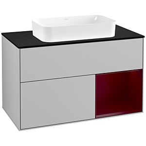 Villeroy und Boch Finion Waschtischunterschrank G252HBGJ 100cm, Abdeckplatte black matt, Emotion, Regal rechts Peony, Light grey matt