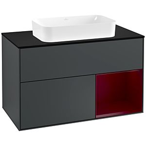 Villeroy und Boch Finion Waschtischunterschrank G252HBHG 100cm, Abdeckplatte black matt, Emotion, Regal rechts Peony, Midnight Blue Matt Lacquer