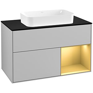 Villeroy and Boch Finion Villeroy and Boch Finion G252HFGJ 100cm, cover plate black matt, Emotion, shelf right gold matt, light gray matt
