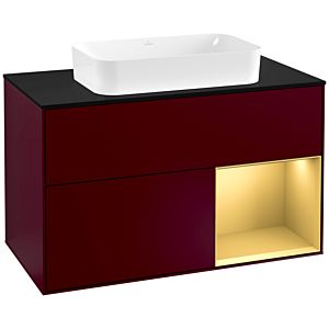 Villeroy und Boch Finion Waschtischunterschrank G252HFHB 100cm, Abdeckplatte black matt, Emotion, Regal rechts Gold matt, Peony Matt