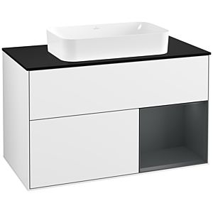 Villeroy und Boch Finion Waschtischunterschrank G252HGGF 100cm, Abdeckplatte black matt, Emotion, Regal rechts Midnight Blue Matt Lacquer, Glossy white lacquer