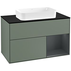 Villeroy et Boch Finion Villeroy et Boch G252HGGM 100cm, plaque de finition noir mat, Emotion, étagère à droite Midnight Blue Matt Lacquer , Olive Matt Lacquer