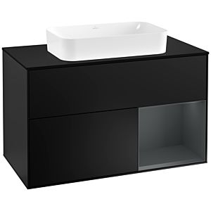 Villeroy und Boch Finion Waschtischunterschrank G252HGPD 100cm, Abdeckplatte black matt, Emotion, Regal rechts Midnight Blue Matt Lacquer, Black matt lacquer