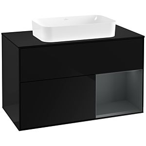 Villeroy und Boch Finion Waschtischunterschrank G252HGPH 100cm, Abdeckplatte black matt, Emotion, Regal rechts Midnight Blue Matt Lacquer, Glossy Black Lacquer