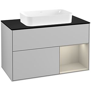 Villeroy and Boch Finion Villeroy and Boch Finion G252HHGJ 100cm, cover plate black matt, Emotion, shelf on the right Sand matt, light gray matt