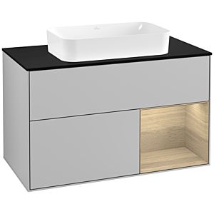 Villeroy and Boch Finion Villeroy and Boch Finion G252PCGJ 100cm, cover plate black matt, Emotion, shelf on the right Oak Veneer , light gray matt