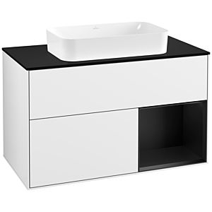 Villeroy und Boch Finion Waschtischunterschrank G252PDGF 100cm, Abdeckplatte black matt, Emotion, Regal rechts Black matt lacquer, Glossy white lacquer