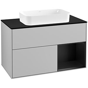 Villeroy and Boch Finion Villeroy and Boch Finion G252PDGJ 100cm, cover plate black matt, Emotion, shelf on the right black matt lacquer, light gray matt