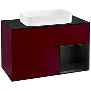 Villeroy und Boch Finion Waschtischunterschrank G252PDHB 100cm, Abdeckplatte black matt, Emotion, Regal rechts Black matt lacquer, Peony Matt