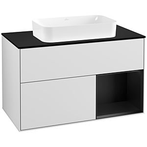 Villeroy und Boch Finion Waschtischunterschrank G252PDMT 100cm, Abdeckplatte black matt, Emotion, Regal rechts Black matt lacquer, White matt lacquer