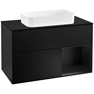 Villeroy und Boch Finion Waschtischunterschrank G252PDPD 100cm, Abdeckplatte black matt, Emotion, Regal rechts Black matt lacquer, Black matt lacquer