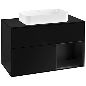 Villeroy und Boch Finion Waschtischunterschrank G252PDPH 100cm, Abdeckplatte black matt, Emotion, Regal rechts Black matt lacquer, Glossy Black Lacquer