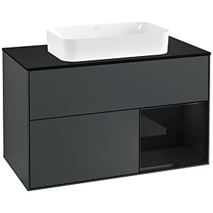 Villeroy und Boch Finion Waschtischunterschrank G252PHHG 100cm, Abdeckplatte black matt, Emotion, Regal rechts Glossy Black Lacquer, Midnight Blue Matt Lacquer