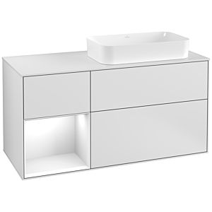 Villeroy und Boch Finion Waschtischunterschrank G271GFMT 120cm, Abdeckplatte white matt, Emotion, Regal links Glossy white lacquer, White matt lacquer