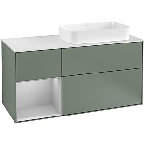 Villeroy und Boch Finion Waschtischunterschrank G271GJGM 120cm, Abdeckplatte white matt, Emotion, Regal links Light grey matt, Olive Matt Lacquer