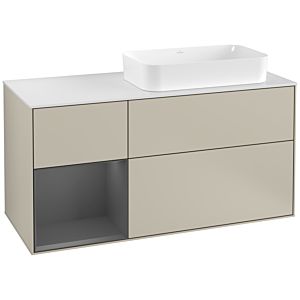 Villeroy und Boch Finion Waschtischunterschrank G271GKHH 120cm, Abdeckplatte white matt, Emotion, Regal links Anthracite matt, Sand Matt Lacquer