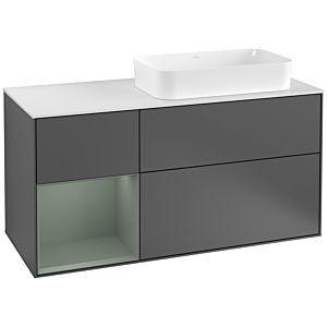 Villeroy und Boch Finion Waschtischunterschrank G271GMGK 120cm, Abdeckplatte white matt, Emotion, Regal links Olive Matt Lacquer, Anthracite matt