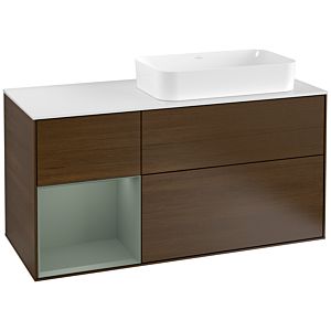 Villeroy et Boch Finion Villeroy et Boch G271GMGN 120cm, plaque de finition blanc mat, émotion, étagère à gauche Olive Matt Lacquer , placage Olive Matt Lacquer