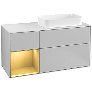 Villeroy und Boch Finion Waschtischunterschrank G271HFGJ 120cm, Abdeckplatte white matt, Emotion, Regal links Gold matt, Light grey matt