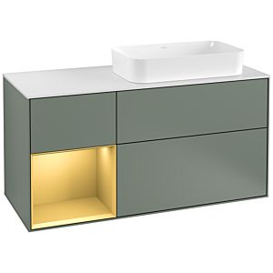 Villeroy et Boch Finion Villeroy et Boch G271HFGM 120cm, plaque de recouvrement blanc mat, Emotion, étagère gauche or mat, Olive Matt Lacquer
