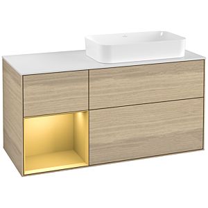 Villeroy et Boch Finion Villeroy et Boch G271HFPC 120cm, plaque de recouvrement blanc mat, Emotion, étagère gauche or mat, Oak Veneer