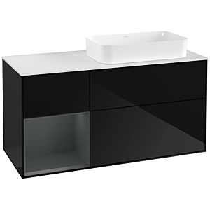 Villeroy und Boch Finion Waschtischunterschrank G271HGPH 120cm, Abdeckplatte white matt, Emotion, Regal links Midnight Blue Matt Lacquer, Glossy Black Lacquer