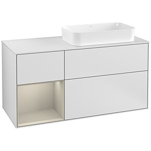 Villeroy und Boch Finion Waschtischunterschrank G271HHMT 120cm, Abdeckplatte white matt, Emotion, Regal links Sand Matt Lacquer, White matt lacquer