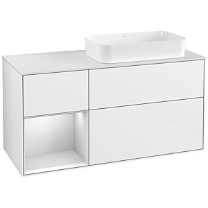 Villeroy et Boch Finion Villeroy et Boch G271MTGF 120cm, plaque de recouvrement blanc mat, Emotion, étagère gauche laqué blanc mat, laqué blanc brillant
