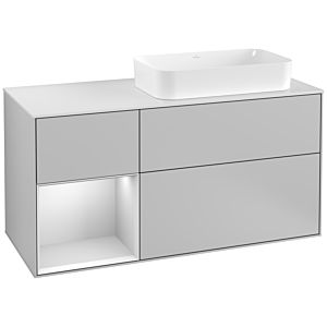 Villeroy und Boch Finion Waschtischunterschrank G271MTGJ 120cm, Abdeckplatte white matt, Emotion, Regal links White matt lacquer, Light grey matt