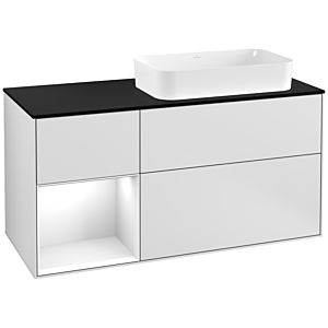 Villeroy et Boch Finion Villeroy et Boch G272GFMT 120cm, plaque de finition noir mat, Emotion, étagère gauche laqué blanc brillant, laqué blanc mat