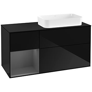 Villeroy und Boch Finion Waschtischunterschrank G272GKPH 120cm, Abdeckplatte black matt, Emotion, Regal links Anthracite matt, Glossy Black Lacquer