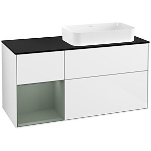 Villeroy et Boch Finion Villeroy et Boch G272GMGF 120cm, plaque de finition noir mat, émotion, étagère à gauche Olive Matt Lacquer , laqué blanc brillant