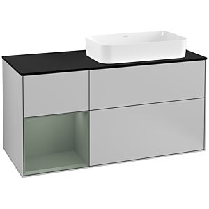 Villeroy und Boch Finion Waschtischunterschrank G272GMGJ 120cm, Abdeckplatte black matt, Emotion, Regal links Olive Matt Lacquer, Light grey matt