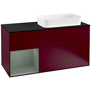 Villeroy und Boch Finion Waschtischunterschrank G272GMHB 120cm, Abdeckplatte black matt, Emotion, Regal links Olive Matt Lacquer, Peony Matt