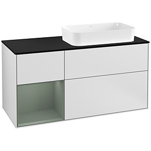 Villeroy und Boch Finion Waschtischunterschrank G272GMMT 120cm, Abdeckplatte black matt, Emotion, Regal links Olive Matt Lacquer, White matt lacquer