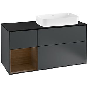 Villeroy et Boch Finion Villeroy et Boch G272GNHG 120cm, plaque de finition noir mat, Emotion, étagère gauche placage noyer, Midnight Blue Matt Lacquer