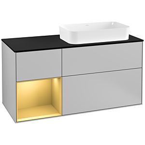 Villeroy und Boch Finion Waschtischunterschrank G272HFGJ 120cm, Abdeckplatte black matt, Emotion, Regal links Gold matt, Light grey matt