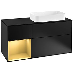 Villeroy und Boch Finion Waschtischunterschrank G272HFPD 120cm, Abdeckplatte black matt, Emotion, Regal links Gold matt, Black matt lacquer
