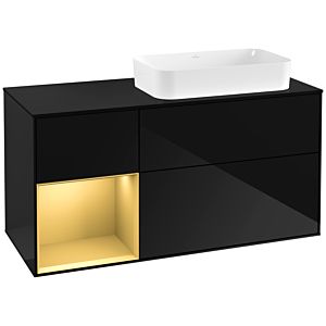Villeroy und Boch Finion Waschtischunterschrank G272HFPH 120cm, Abdeckplatte black matt, Emotion, Regal links Gold matt, Glossy Black Lacquer