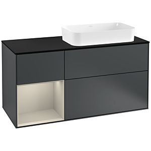Villeroy und Boch Finion Waschtischunterschrank G272HHHG 120cm, Abdeckplatte black matt, Emotion, Regal links Sand Matt Lacquer, Midnight Blue Matt Lacquer