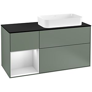 Villeroy et Boch Finion Villeroy et Boch G272MTGM 120cm, plaque de finition noir mat, Emotion, étagère gauche laqué blanc mat, Olive Matt Lacquer