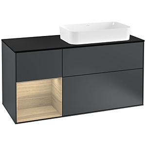 Villeroy und Boch Finion Waschtischunterschrank G272PCHG 120cm, Abdeckplatte black matt, Emotion, Regal links Oak Veneer, Midnight Blue Matt Lacquer