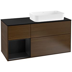 Villeroy and Boch Finion Villeroy and Boch Finion G272PDGN 120cm, cover plate black matt, Emotion, shelf on the left black matt lacquer, Walnut veneer