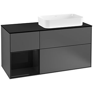 Villeroy und Boch Finion Waschtischunterschrank G272PHGK 120cm, Abdeckplatte black matt, Emotion, Regal links Glossy Black Lacquer, Anthracite matt