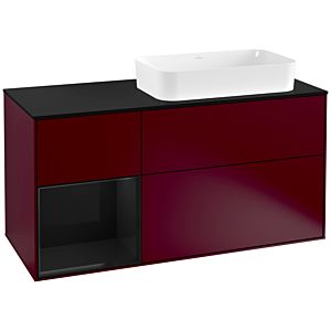 Villeroy und Boch Finion Waschtischunterschrank G272PHHB 120cm, Abdeckplatte black matt, Emotion, Regal links Glossy Black Lacquer, Peony Matt