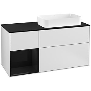Villeroy und Boch Finion Waschtischunterschrank G272PHMT 120cm, Abdeckplatte black matt, Emotion, Regal links Glossy Black Lacquer, White matt lacquer